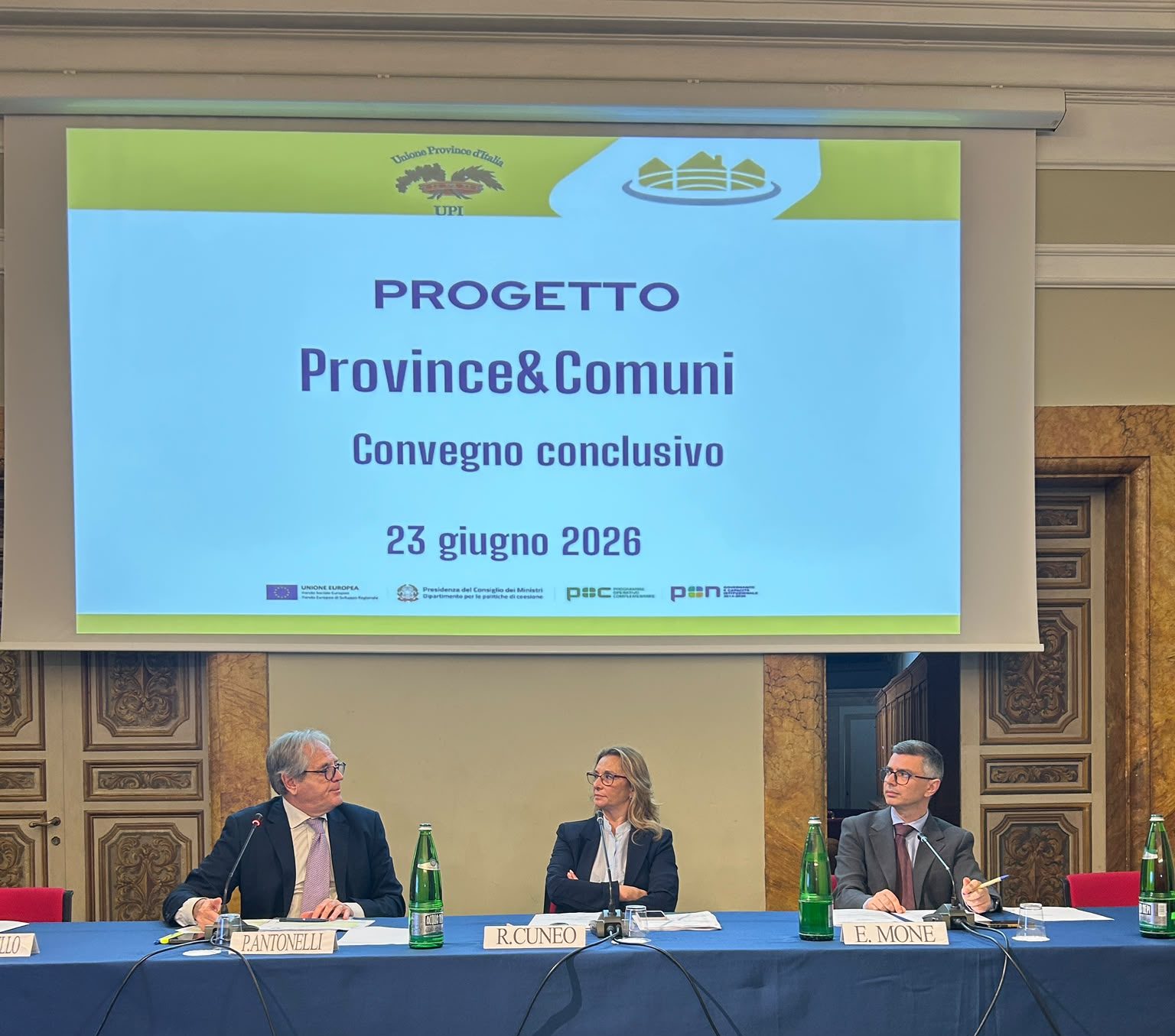 Slide di apertura del convegno La slide di apertura del convegno conclusivo, il 23 giugno 2026 a Palazzo Rospigliosi.